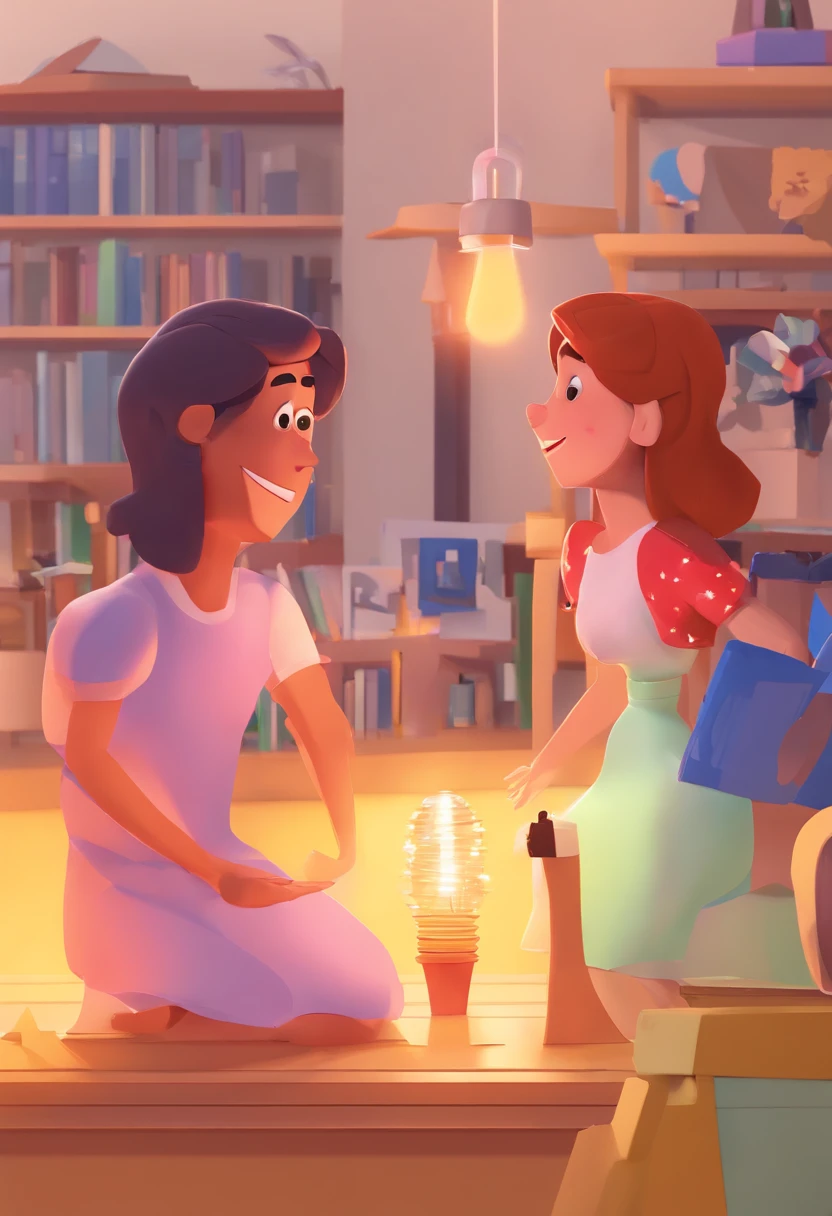 An illustration of an adorable couple, Destacando um homem e uma mulher com beleza, Expressive eyes – the man's hair has short brown hair and he has a full beard, While the woman's hair is tied up in a black bun. They are a bright space, Todos com um sorriso no rosto, e compartilhe um momento especial, That is marked by love, viagem, and pedagogical insights. Ilustre esta cena a partir de uma perspectiva, where they're facing away from the camera, Show Your Connection. Desenvolva esta arte em Full HD, Focus on your cinematic touch, Estilo Disney Pixar Animations