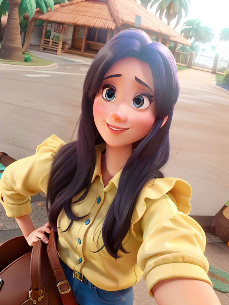 Mulher de 30 anos com olhos castanhos, estilo pixar