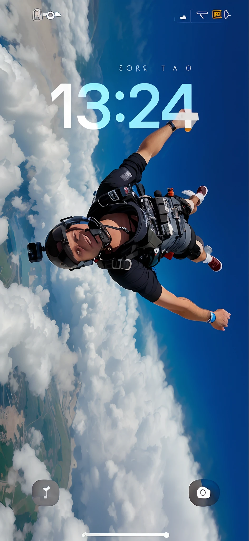 Homem de camisa preta voa pelo ar, paraquedismo, tiro alto no ar, sorrindo de cima, Fotografia GoPro, flutuando no ar, Benjamin Netanyahu Paraquedismo, High exposure photo, flutuando no ar, GoPro Shot, Boris Johnson paraquedismo, aerial view, voando pelo ar, d. B. Cooper Paraquedismo