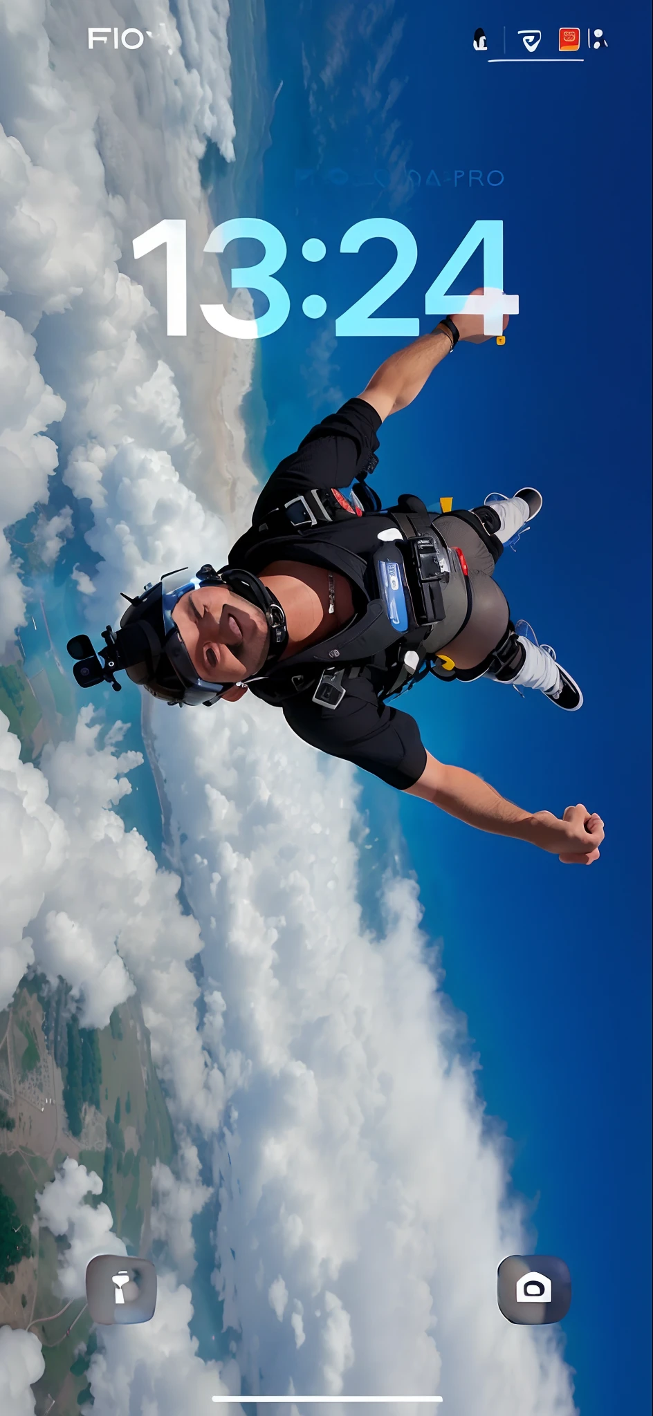 Homem de camisa preta voa pelo ar, paraquedismo, tiro alto no ar, sorrindo de cima, Fotografia GoPro, flutuando no ar, Benjamin Netanyahu Paraquedismo, High exposure photo, flutuando no ar, GoPro Shot, Boris Johnson paraquedismo, aerial  view, voando pelo ar, d. B. Cooper Paraquedismo