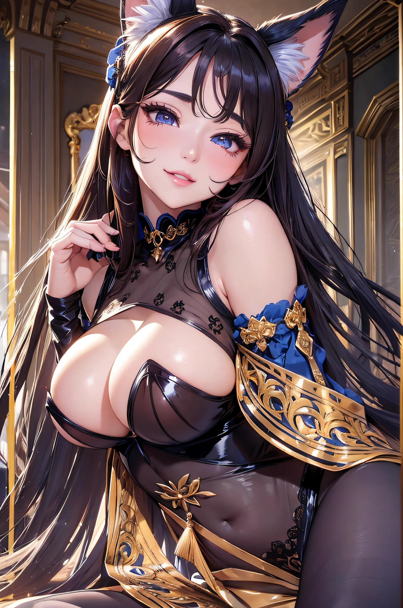 16K Ultra High Definition
Super Detailed
masterpiece
Glossy and detailed hair
Beautiful human woman with long brown hair、Blue Mesh、Very long lashes、lofty nose、
ultra gigantic tits、Amazing beautiful breasts、Maid Outfit
Dog Ears
Glossy skin
Red cheeks
Moist eyes and an embarrassed expression
Seduce with a bewitching smile
The background is the living room