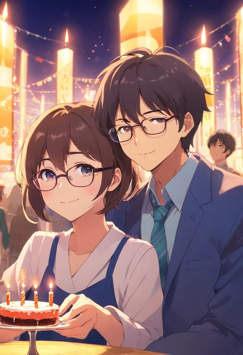 Happy Birthday Anime Couple Glasses, menina alta