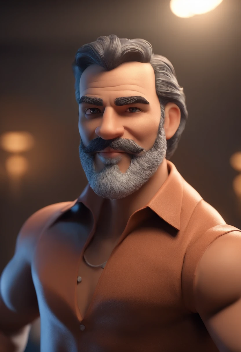 Personagem de desenho animado de um homem de 40 anos, barba curta e cabelo com entradas larerais, uma camisa azul, um personagem animado, Caractere estilizado, animation style rendering, 3D estilizado, Arnold Maya render, 3 d render stylized, toon render keyshot, Personagem 3D, Personagem 3D, 3d rendering stylized, 3 d character render, personagem de desenho animado, Personagem de close up, Pose de personagem, (Estilo Pixar) (master part:1.2) (Bokeh) (best quality) (pele detalhada) (textura detalhada) (8k) (argila) (Cinematic lighting) (foco nítido,Senta e vaza a parte superior do corpo