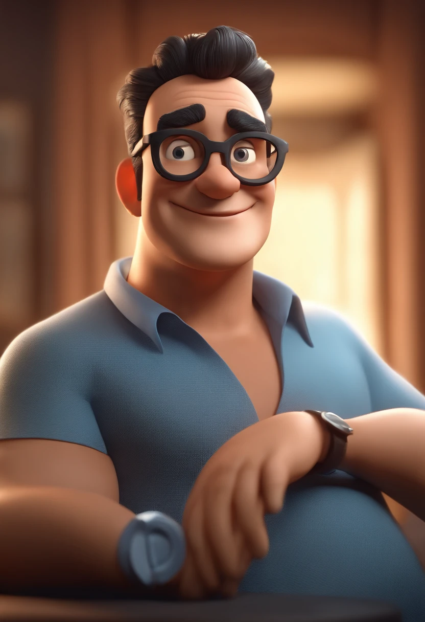 Cartoon character of a man with black glasses and a blue shirt, animation character, Caractere estilizado, animation style rendering, 3D estilizado, Arnold Maya render, 3 d render stylized, toon render keyshot, Personagem 3D, Personagem 3D, 3d rendering stylized, 3 d character render, personagem de desenho animado, Personagem de close up, Pose de personagem, (Estilo Pixar) (master part:1.2) (Bokeh) (best quality) (pele detalhada) (textura detalhada) (8k) (argila) (Cinematic lighting) (foco nítido), naked man, big penis