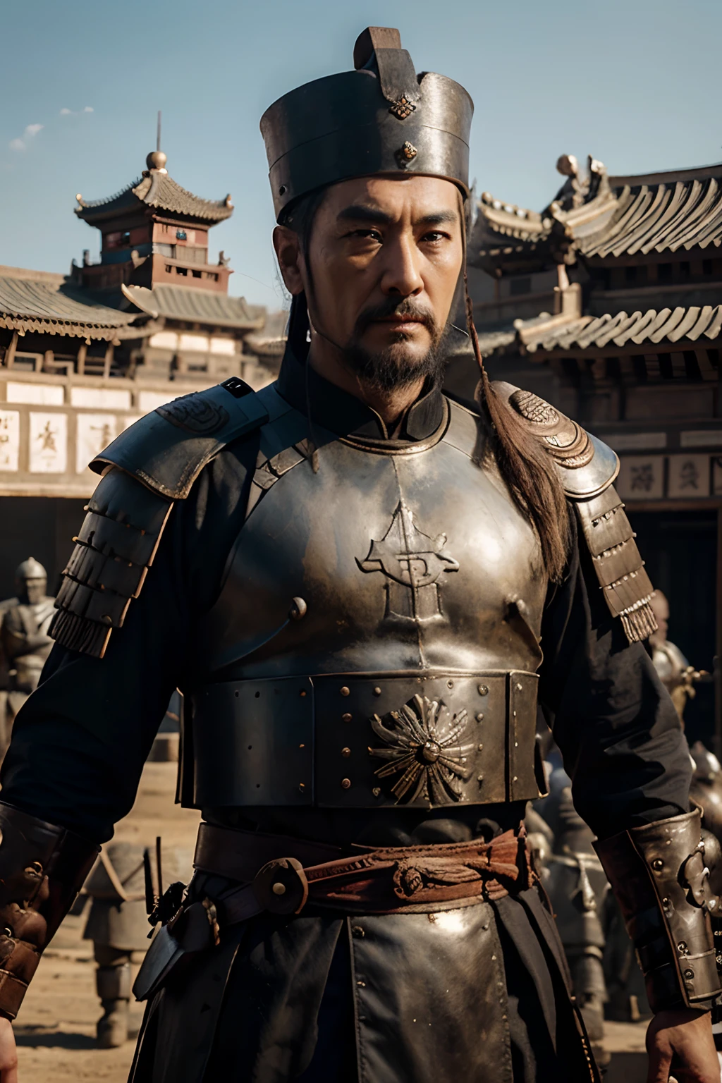 Type of Image: Realistic
Subject Description: Depiction of Emperor Qin Shi Huang amidst the construction of the Terracotta Army, displaying his grand ambition for the afterlife
Art Styles: Realistic historical portrayal
Art Inspirations: Historical documentation, realistic portraiture
Camera: N/A
Shot: Historical scene
Render Related Information: High resolution (4K), natural lighting resembling historical accuracy, emphasis on details and lifelike portrayal