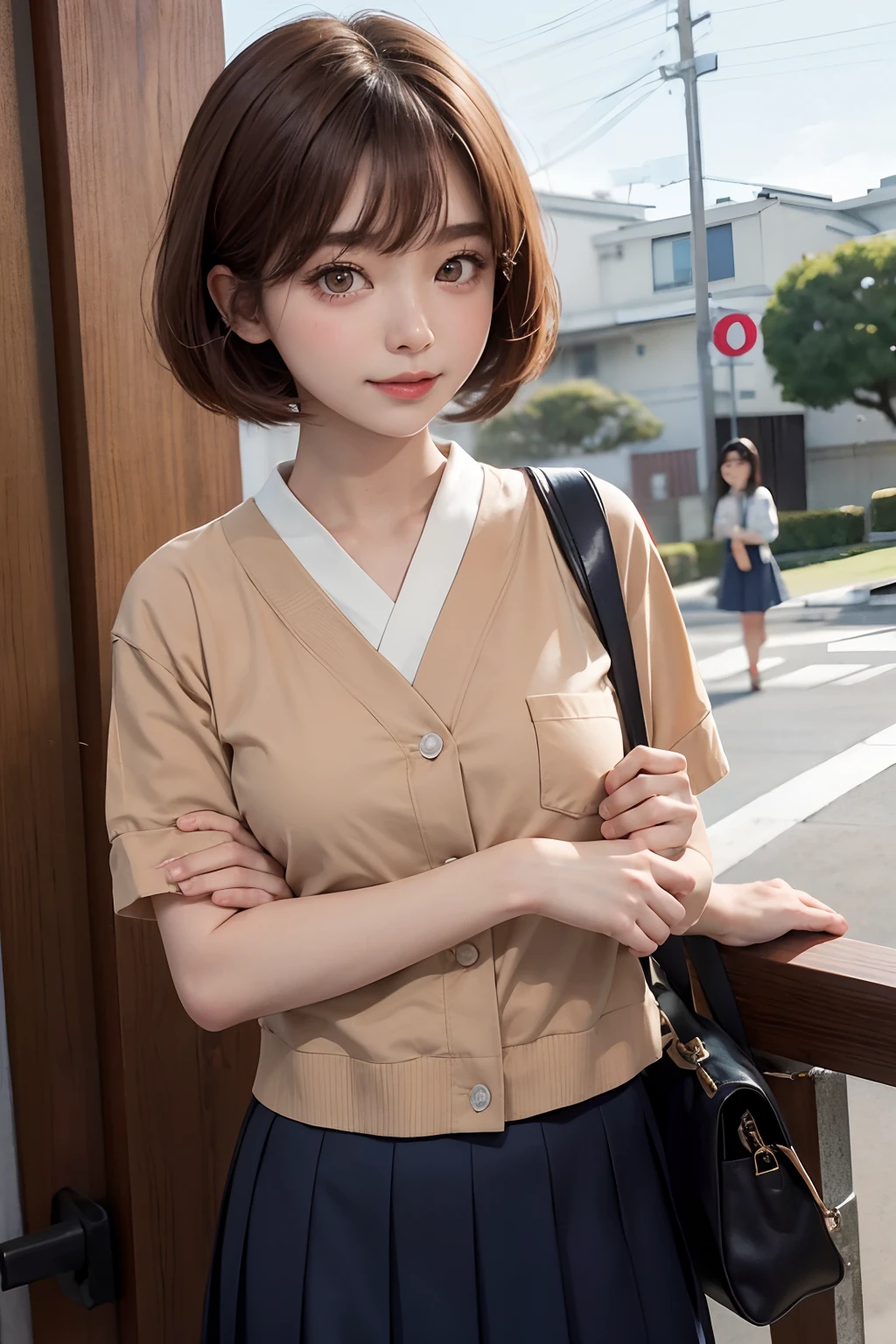 Nogizaka Musume 1、Chest flat、small tits、a smile、In Tokyo Park、Cinematographic lighting、(8K、​masterpiece、top-quality、Raw photo)