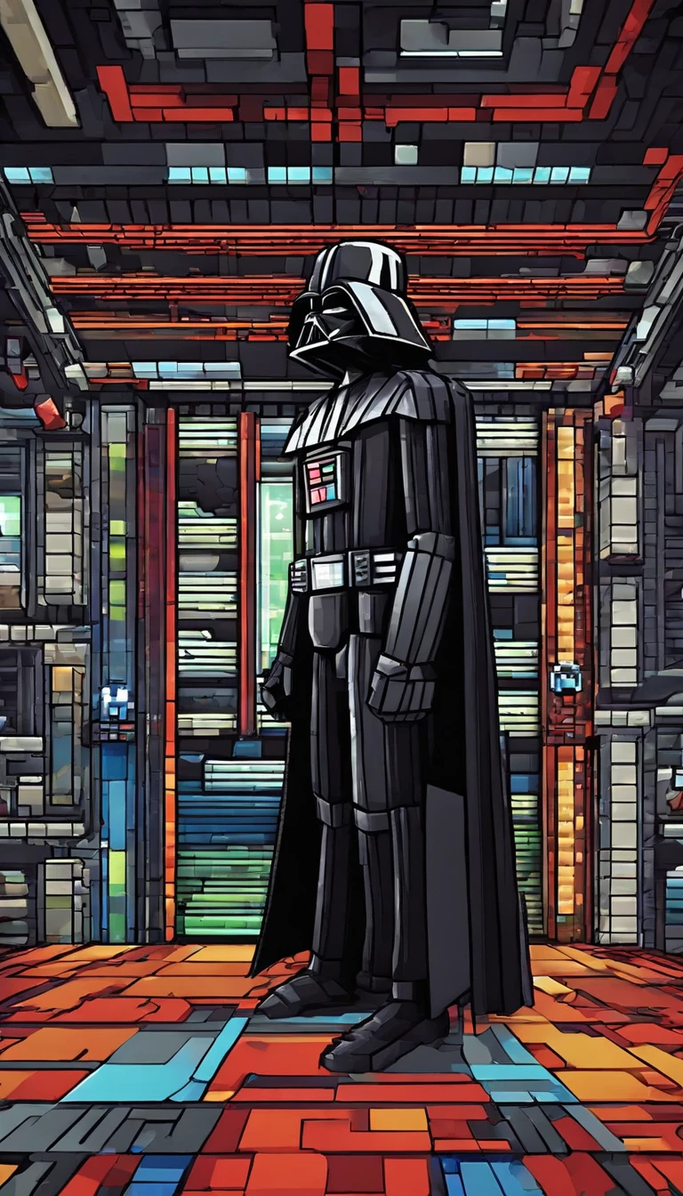 darth vader on the death star, minecraft style.