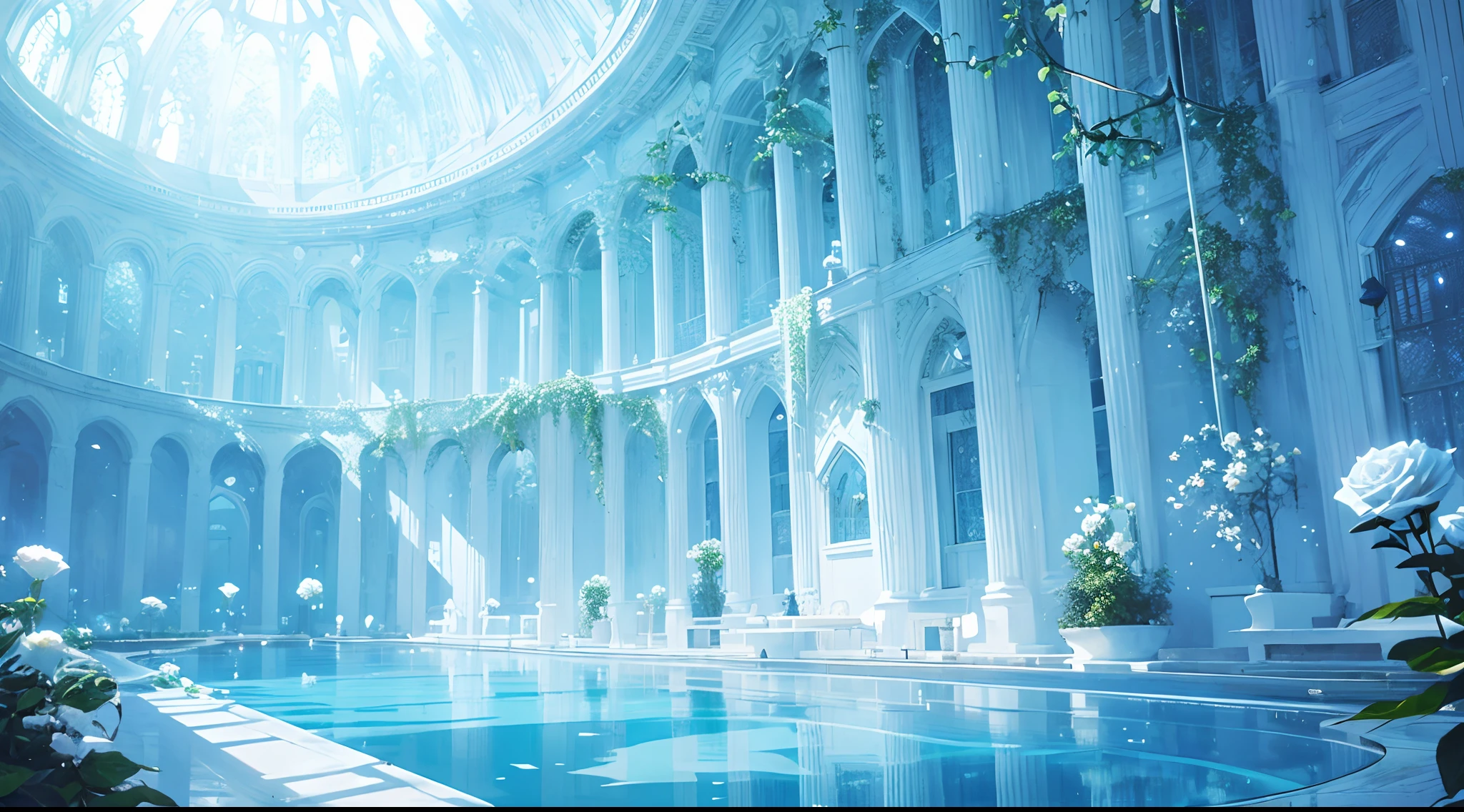 There is a pool in a building with a skylight above it - SeaArt AI