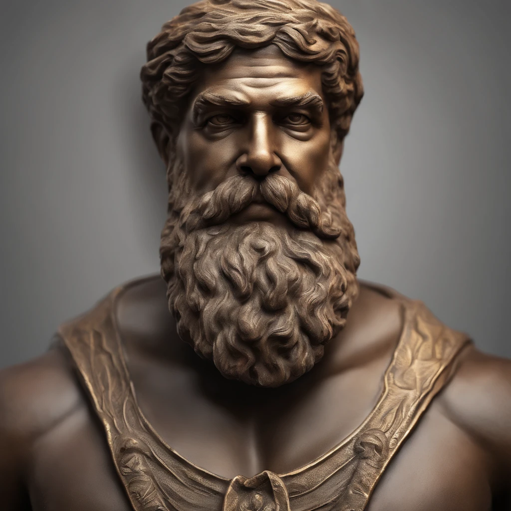 Greek philosophy statue with beard and muscles, cinemactic, 8k, fundo escuro, Detailed symmetrical realistic face, textura natural extremamente detalhada, peach fluff, short hair, master part, Absurdos, Foto premiada por Lee Jeffries, Nikon Film Stock D850 Fotografia, kodak portra 400 camera f1.6 lentes, extremamente detalhado, Amazing, detalhes finos, cores ricas, textura hiper realista, dramatic lighting, UnrealEngine, trending on ArtStation, cinestill 800 tungsten, Olhando para o Viewer, Realistic photo, foto raw , TanvirTamim, alta qualidade, high resolution, foco nítido, extremamente detalhado, Cinematic lighting, 8k UHD,