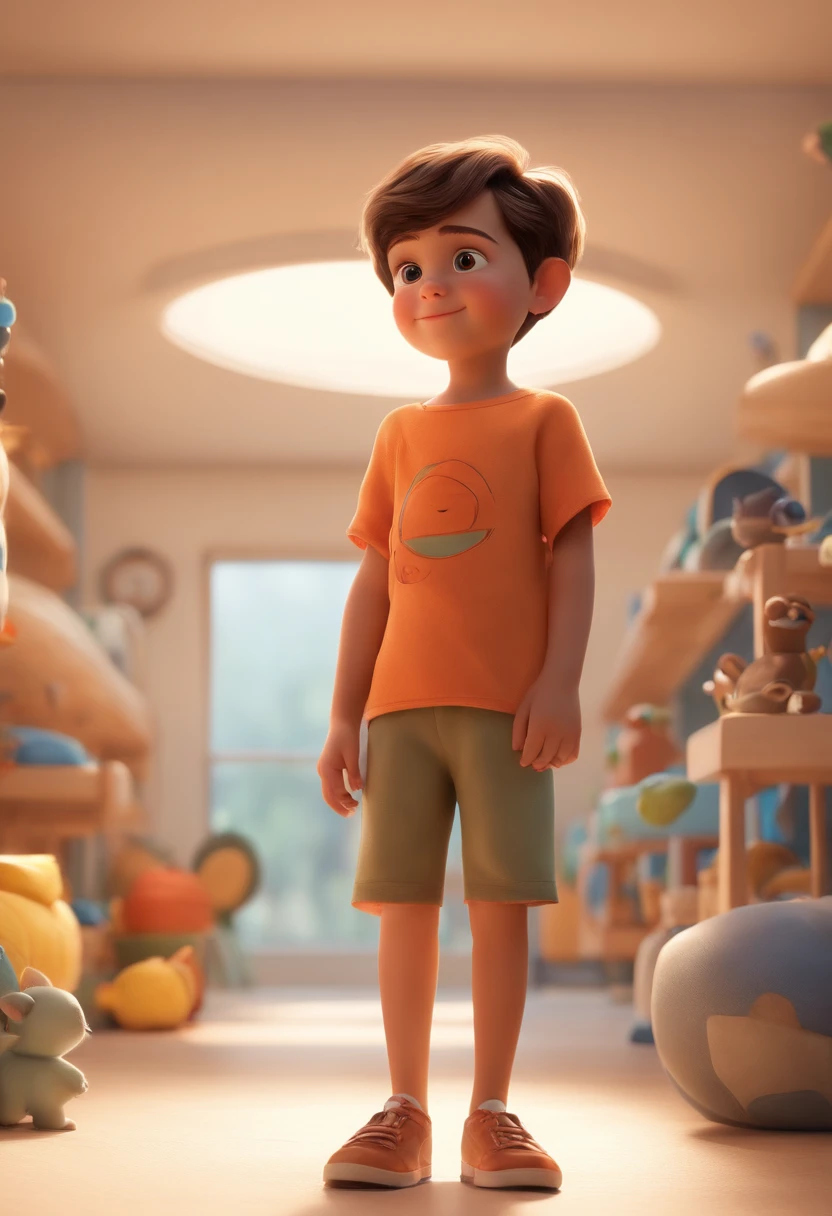 Image of a boy for a story in a YouTube video in Pixar format, He's the little allabester, He's the class leader, He's outgoing, Playful and gets up for a lot of things, cabelo curto