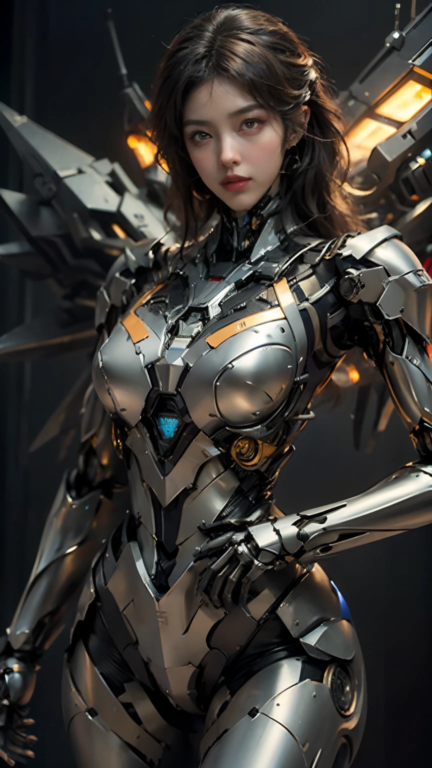 ((Obra maestra, La mejor calidad)), illustration, 8K ultra detallado, realista, Enfoque claro, Altamente detallado, Pro Lighting, Detalles de color dorado y rojo, Rainbow Color BREAK, Super Long Factory Photo, large mechanical robot structure, microchip, ordenador, luminiscencia, Detalles intrincados, shitu-mecha, 1girl, Mecha de uso, Pose deportiva,senos grandes, negro ,tetas muy grandes ,cameltoe muy grande