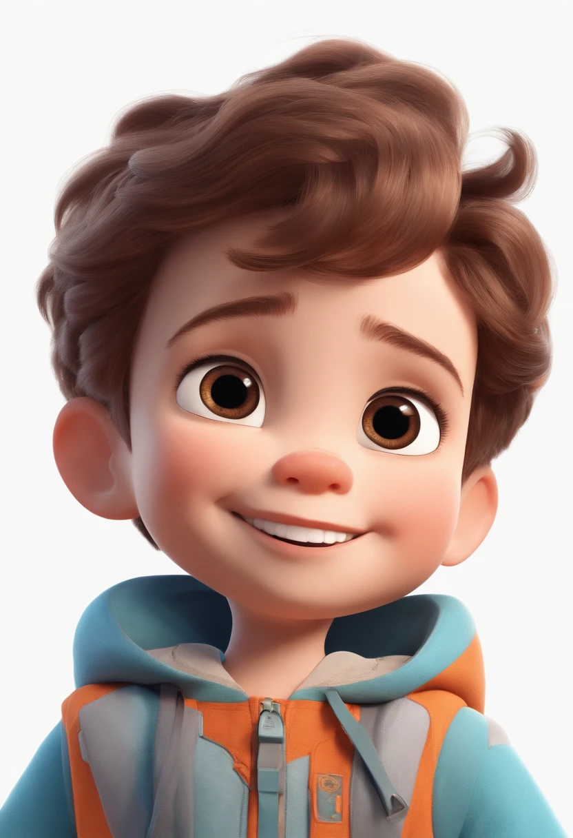 a happy cute ??? standing short hair, vestindo uma fantasia espacial, , fundo branco, barnet, Tom, Estilo Pixar, ....3d, desenhos animados, rosto detalhado, asymmetrical 16k