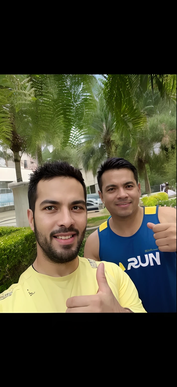 There are two men standing next to each other giving thumbs up, Paulo Pepera Pablo Roldan, In Sao Paulo, 🚿🗝📝, Edon Guraziu, Directed by: Nandor Soldier, Foto realista, São Paulo, imagem de perfil, album photo, Ronaldo Luis Nazario da Lima, david rios ferreira, Directed by: David Ruby