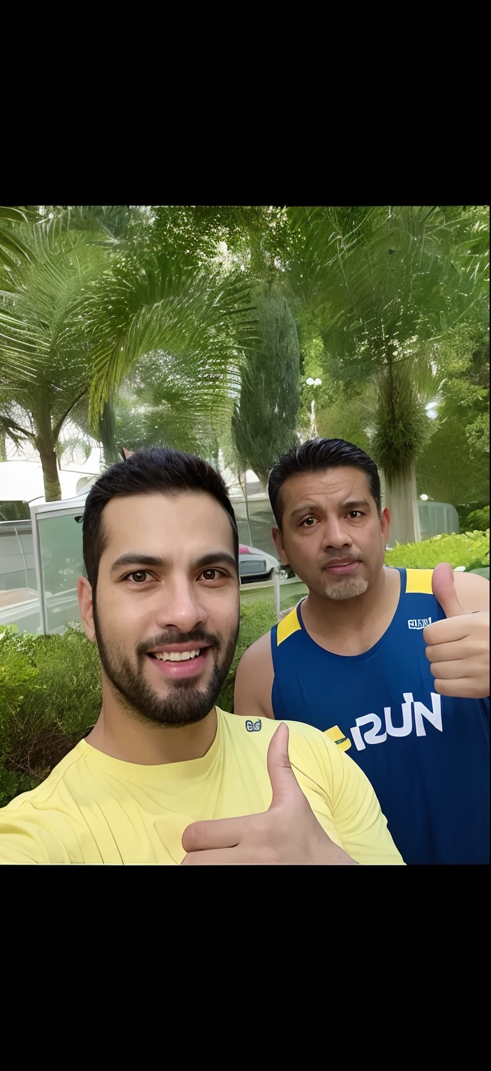 There are two men standing next to each other giving thumbs up, Paulo Pepera Pablo Roldan, In Sao Paulo, 🚿🗝📝, Edon Guraziu, Directed by: Nandor Soldier, Foto realista, São Paulo, imagem de perfil, album photo, Ronaldo Luis Nazario da Lima, david rios ferreira, Directed by: David Ruby