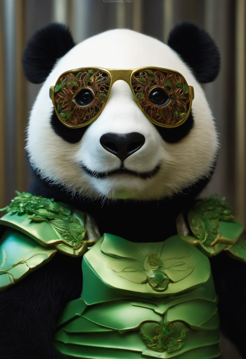 um panda voador, verde, com laser nos olhos, anatomically correct, super detail