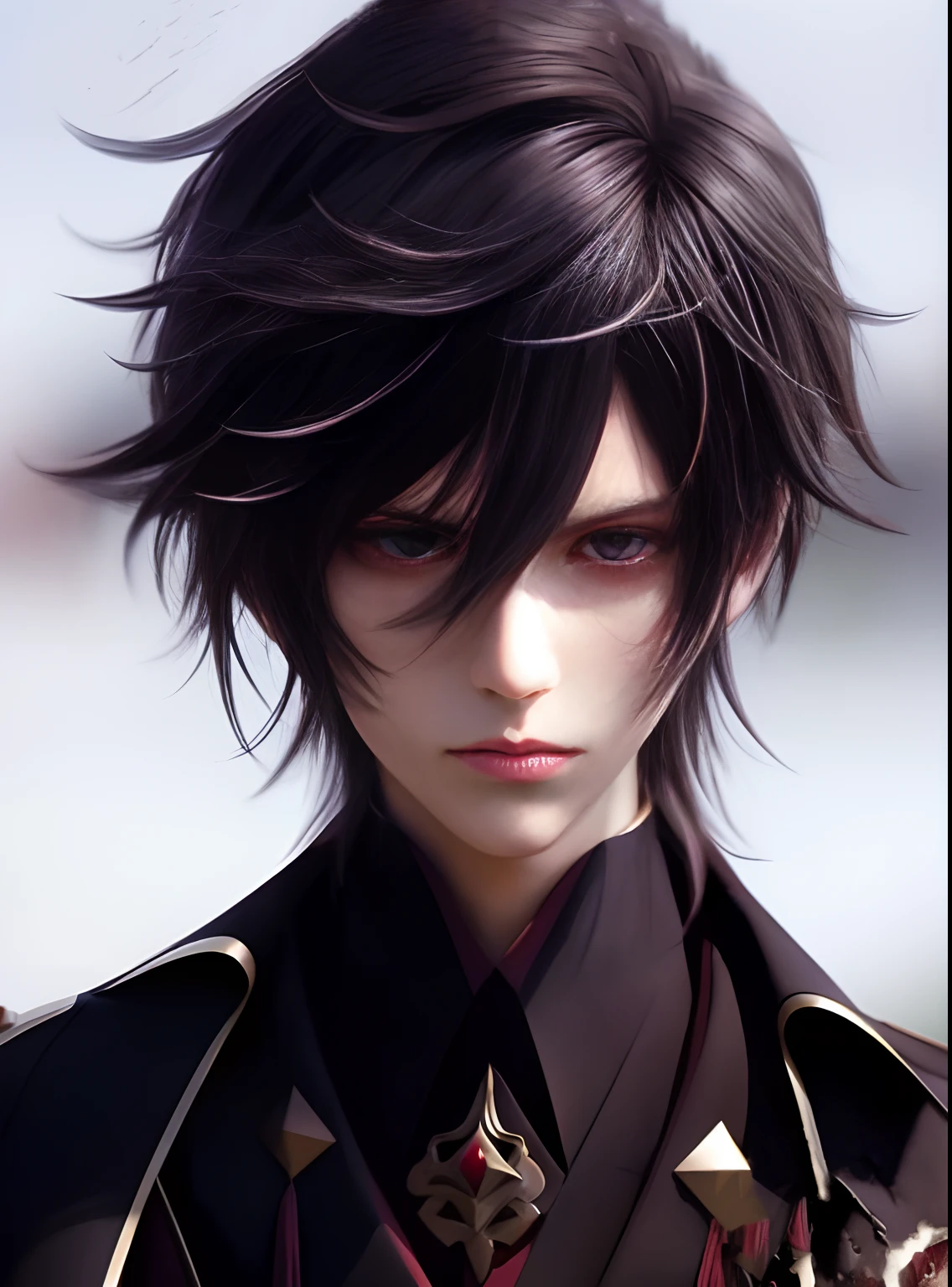 anime - style image of a man with a black hair and purple eyes, stunning anime face portrait, beautiful androgynous prince, male anime character, high detailed face anime, anime handsome man, detailed digital anime art, delicate androgynous prince, handsome anime eyes, detailed anime character art, anime highly detailed, smooth anime cg art, anime boy, detailed anime soft face