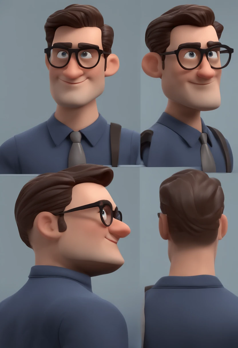 Personaje de dibujos animados de un hombre con gafas negras y una camisa azul, animation character, stylized character, Rendering animation styles, 3D estilizado, Arnold Maya render, 3D render estilizado, Toon renderizar keyshot, Personaje 3D, Personaje 3D, Renderizado 3D estilizado, Renderizado de 3 caracteres D, Personaje de dibujos animados, Personaje de primer plano, Pose del personaje, (estilo pixar) (Pieza maestra:1.2) (Bokeh) (La mejor calidad) (Piel detallada) (Textura detallada) (8k) (arcilla) (cinematic lighting) (foco nítido