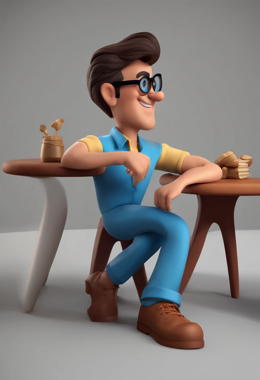 Cartoon character of a man with black glasses and a blue shirt, animation character, Caractere estilizado, animation style rendering, 3D estilizado, Arnold Maya render, 3 d render stylized, toon render keyshot, Personagem 3D, Personagem 3D, 3d rendering stylized, 3 d character render, personagem de desenho animado, Personagem de close up, Pose de personagem, (Estilo Pixar) (master part:1.2) (Bokeh) (best quality) (pele detalhada) (textura detalhada) (8k) (argila) (Cinematic lighting) (foco nítido