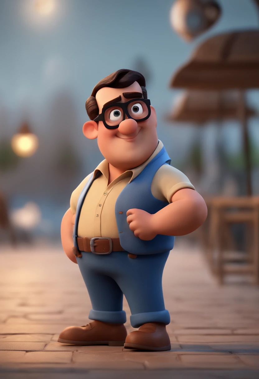Cartoon character of a man with black glasses and a blue shirt, animation character, Caractere estilizado, animation style rendering, 3D estilizado, Arnold Maya render, 3 d render stylized, toon render keyshot, Personagem 3D, Personagem 3D, 3d rendering stylized, 3 d character render, personagem de desenho animado, Personagem de close up, Pose de personagem,  (Estilo Pixar) (master part:1.2) (Bokeh) (best quality) (pele detalhada) (textura detalhada) (8k) (argila) (Cinematic lighting) (foco nítido