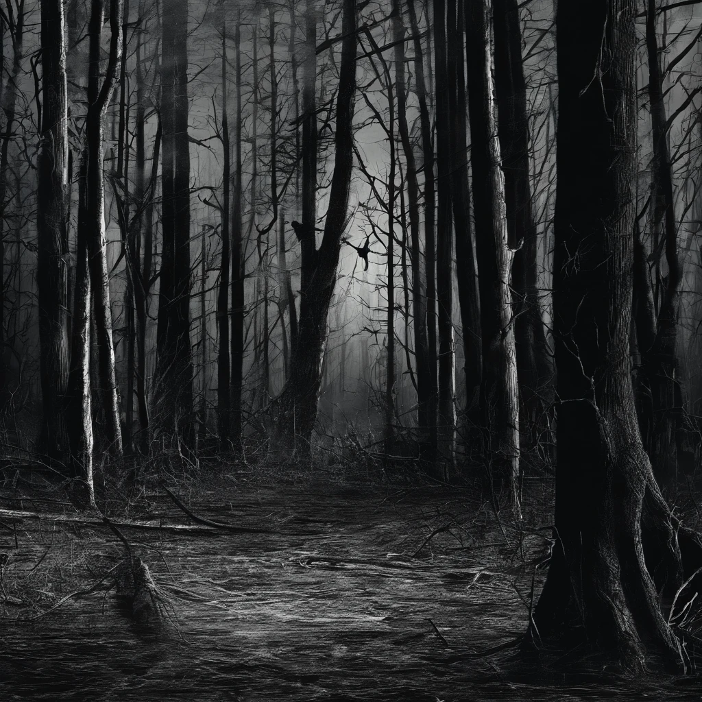 wooded area, shadows of people