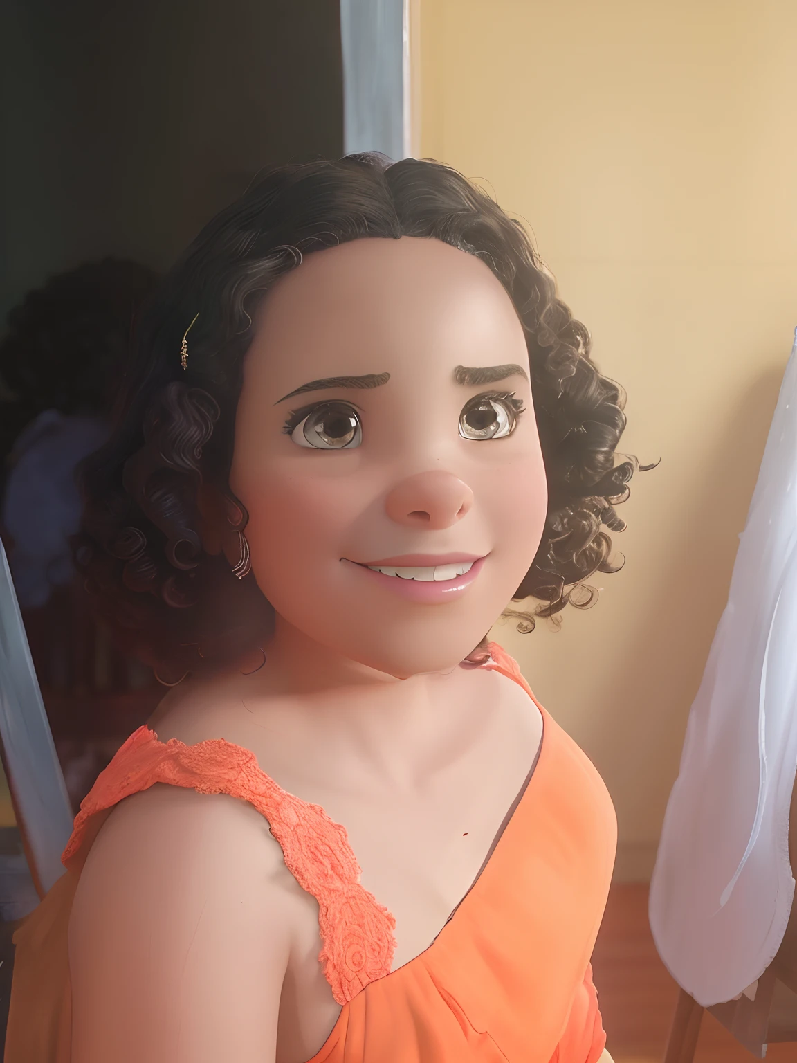 Capa de filme estilo Disney, uma preta com olhos castanhos, Dark skin and curly hair working painting pictures and an art studio in the background