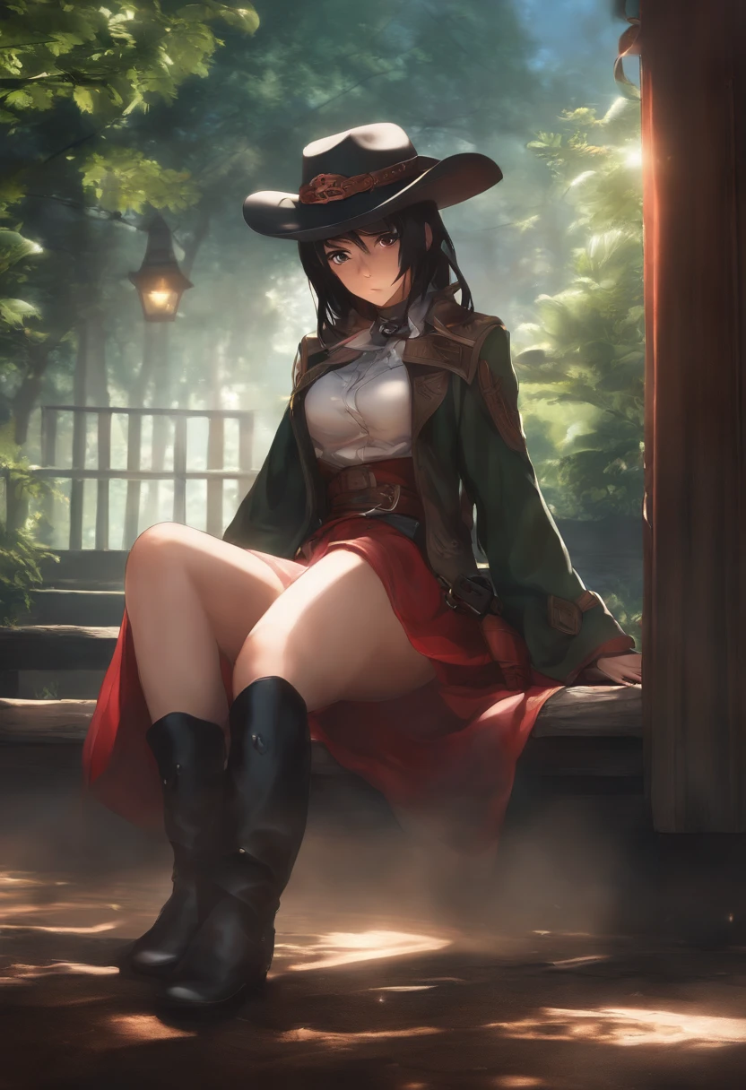 Beautiful, master part, best quality, Rosto extremamente detalhado, perfect lighting, 1girl, sozinho, Matoi Ryuuko B, Senketsu, saia suspensa, squatting,corar, cowboy shot