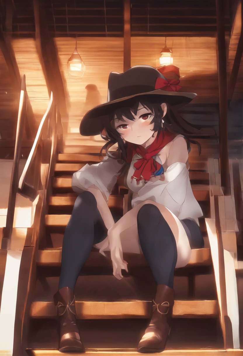 Beautiful, master part, best quality, Rosto extremamente detalhado, perfect lighting, 1girl, sozinho, Matoi Ryuuko B, Senketsu, saia suspensa, squatting,corar, cowboy shot