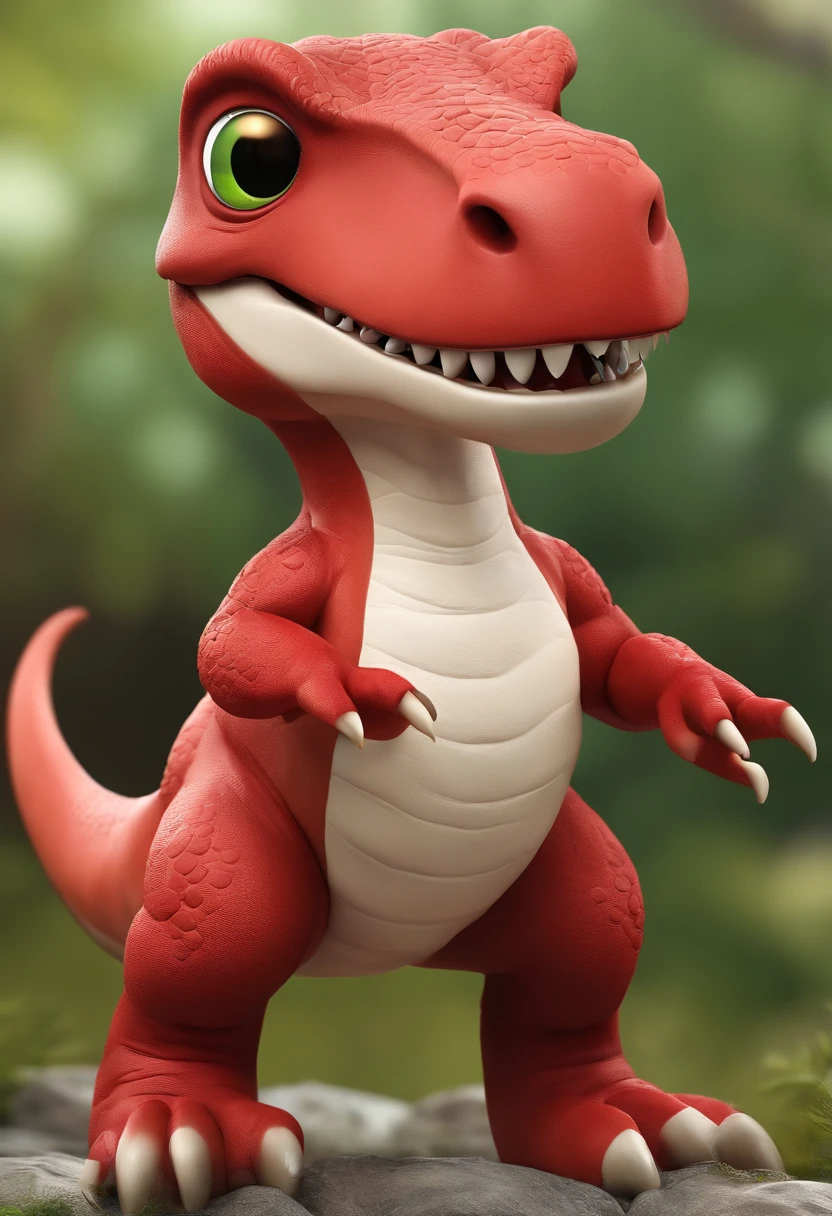 Cartoon baby T-Rex，red colored skin，big headed，Short forelimbs