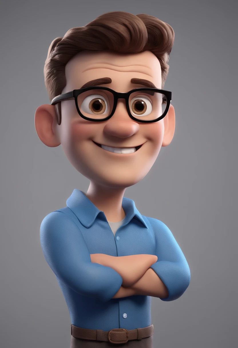 Cartoon character of a man with black glasses and a blue shirt, animation character, Caractere estilizado, animation style rendering, 3D estilizado, Arnold Maya render, 3 d render stylized, toon render keyshot, Personagem 3D, Personagem 3D, 3d rendering stylized, 3 d character render, personagem de desenho animado, Personagem de close up, Pose de personagem, (Estilo Pixar) (master part:1.2) (Bokeh) (best quality) (pele detalhada) (textura detalhada) (8k) (argila) (Cinematic lighting) (foco nítido
