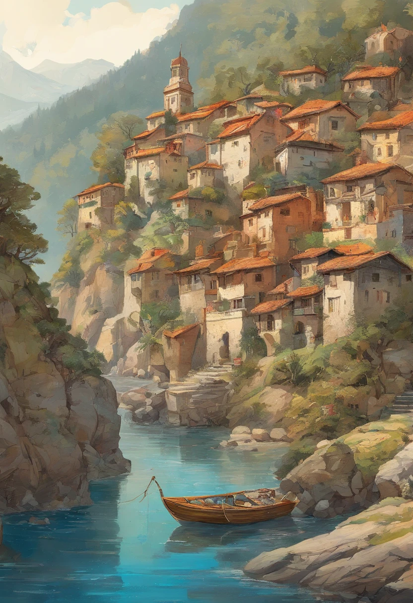 Realistic, vida real, Bela casa grande colonial antiga na colina, Estilo Laurie Greasley, ghibli studio, Akira Toriyama, Tiago Gilleard, Impacto Genshin, trending pixiv fanbox, acrylic spatula, 4k, cores vibrantes, Devinart, trending in artstation