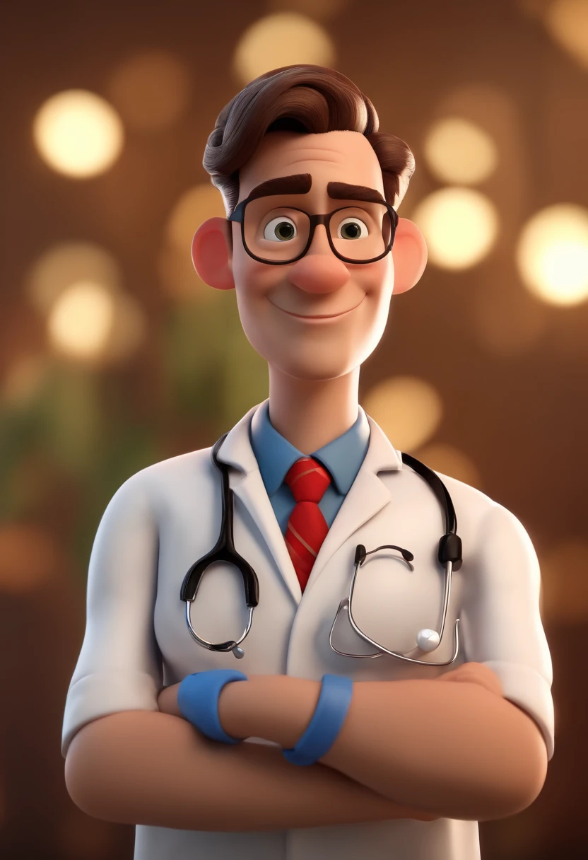 Cartoon character of a cardiologist doctor wearing the ceará shirt and stethoscope, um personagem animado, Caractere estilizado, animation style rendering, 3D estilizado, , 3 d render stylized, toon render keyshot, Personagem 3D, Personagem 3D, 3d rendering stylized, 3 d character render, personagem de desenho animado, Personagem de close up, Pose de personagem, (Estilo Pixar) (Bokeh) (best quality) (pele detalhada) (textura detalhada) (8k) (argila) (Cinematic lighting) (foco nítido，Senta e vaza a parte superior do corpo