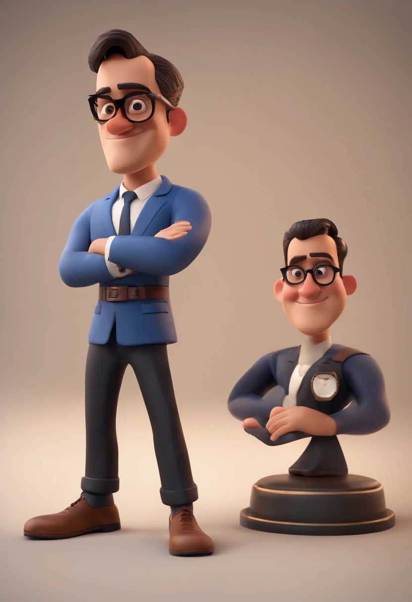Cartoon character of a man wearing black glasses and a blue shirt, um personagem animado, Caractere estilizado, animation style rendering, 3D estilizado, Arnold Maya render, 3 d render stylized, toon render keyshot, Personagem 3D, Personagem 3D, 3d rendering stylized, 3 d character render, personagem de desenho animado, Personagem de close up, Pose de personagem, (Estilo Pixar) (master part:1.2) (Bokeh) (best quality) (pele detalhada) (textura detalhada) (8k) (argila) (Cinematic lighting) (foco nítido，Senta e vaza a parte superior do corpo
