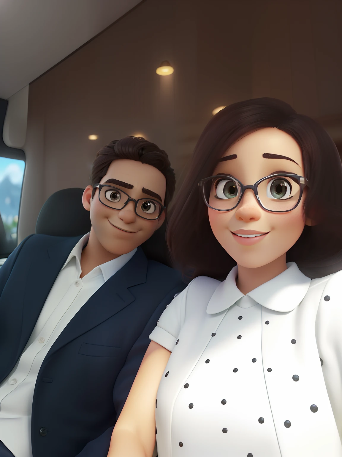 Casal (homem moreno e mulher branca) no estilo Disney Pixar, alta qualidade, melhor qualidade.