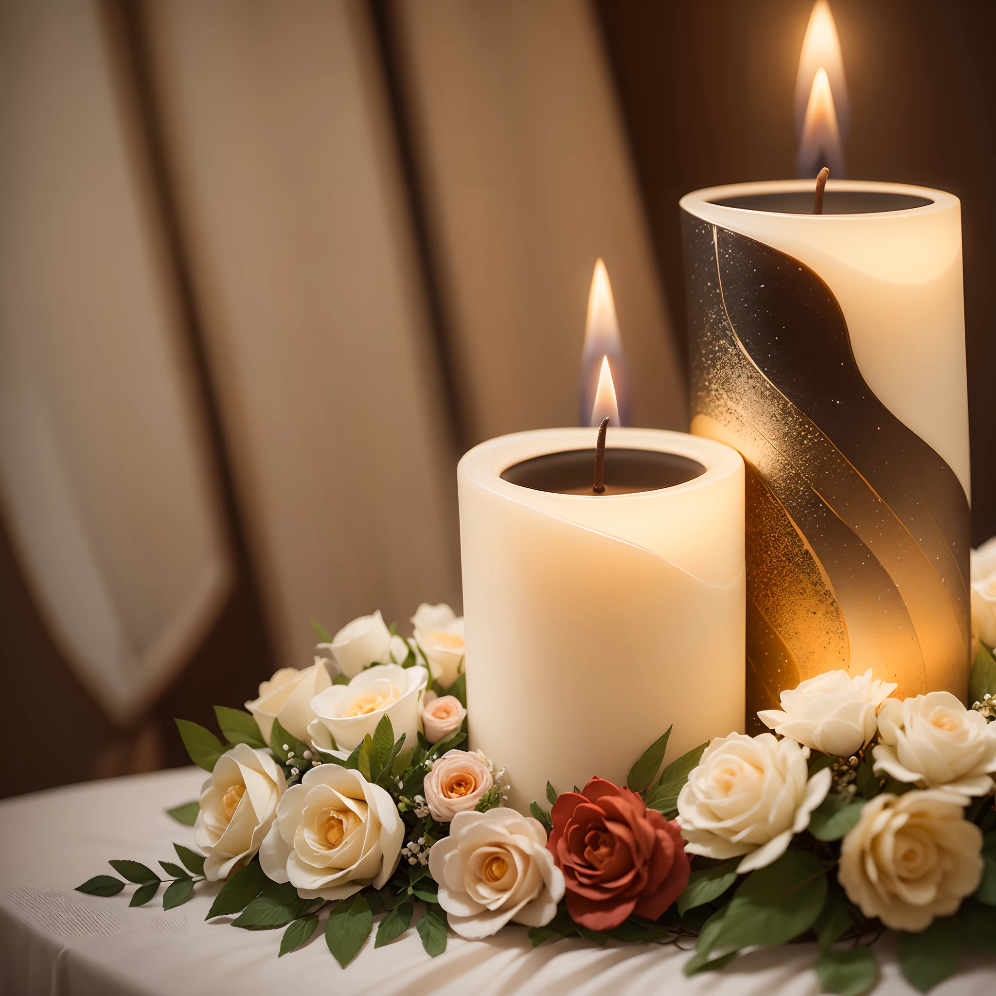 a wedding at candle night, focus on lighting unity candles by couple, various types of candles, jar candles, tea light candles, photo realistic, — AR4:3 --auto --s2