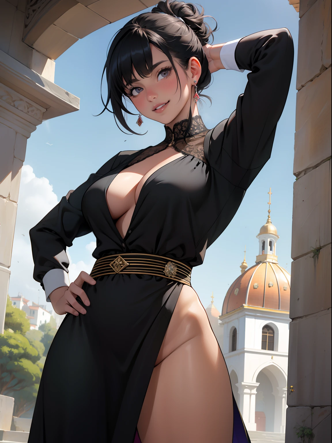 Obra maestra, La mejor calidad, Agarre de trasero, Estilo perrito,1 mujer,gran tracero,ropa transparente, De pie de espaldas,angulo contrapicado del tracero,grandes pechos,hermoso rostro,ojos penetrantes,sonrisa jugetona, contra el vidrio , Pechos en vidrio,CastigoAIwoman,nsfw,placer,dolor,de espalas,gran trasero,culo gordo,exuberante,mujer provocatiba,vista desde atras,