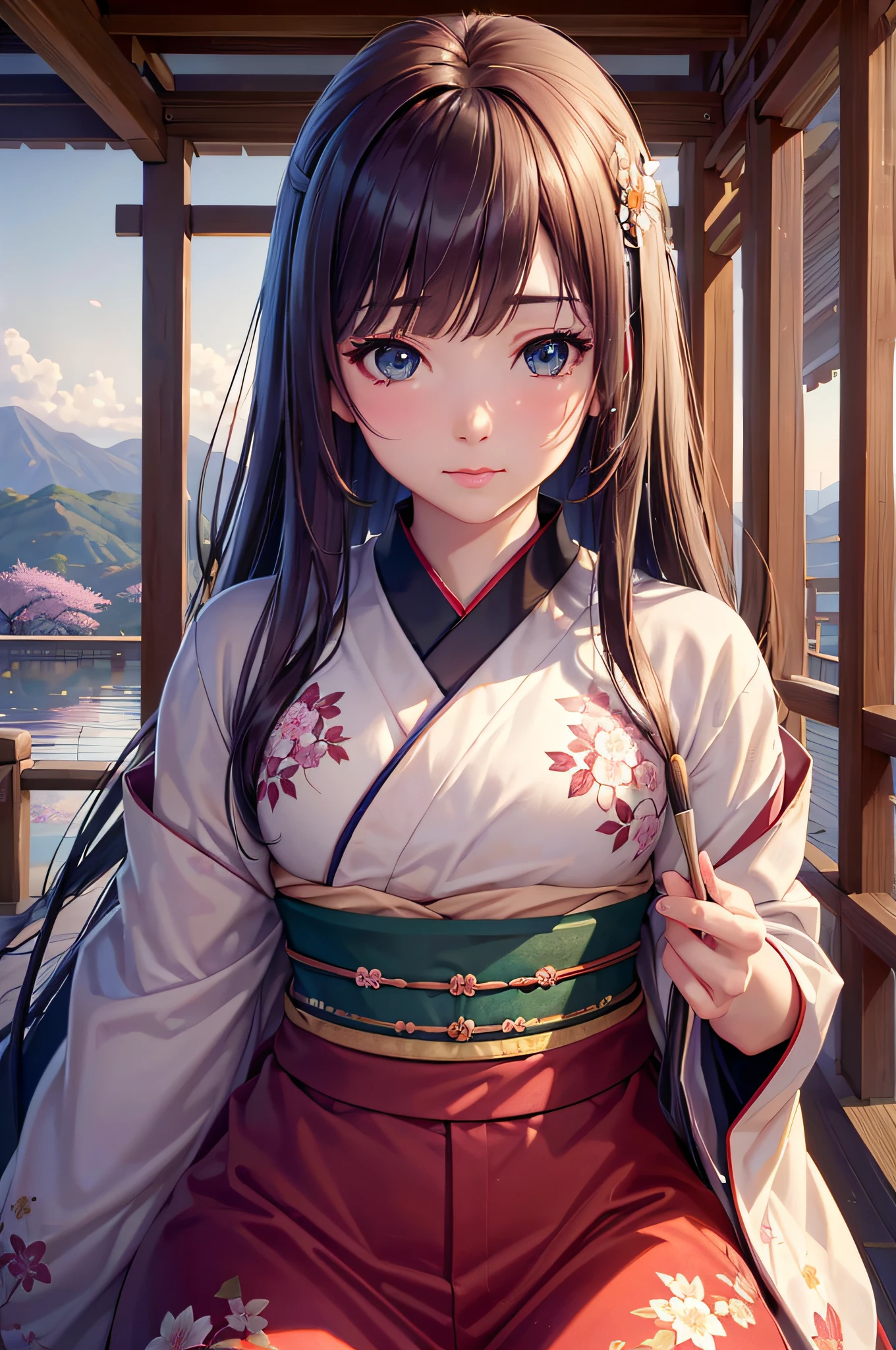 (best quality,highres,realistic:1.2),portraits,landscape,anime,colorful,soft lighting,beautiful detailed eyes,longeyelashes,kimono,old-fashioned,traditional garden,peaceful scenery,historical figures,sakura blossoms,distant mountains,peaceful atmosphere,artistic brushstrokes.