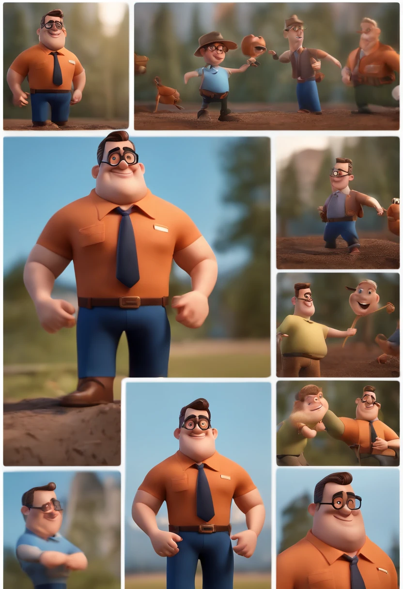 Cartoon character of a man with black glasses and a blue shirt, animation character, Caractere estilizado, animation style rendering, 3D estilizado, Arnold Maya render, 3 d render stylized, toon render keyshot, Personagem 3D, Personagem 3D, 3d rendering stylized, 3 d character render, personagem de desenho animado, Personagem de close up, Pose de personagem,  (Estilo Pixar) (master part:1.2) (Bokeh) (best quality) (pele detalhada) (textura detalhada) (8k) (argila) (Cinematic lighting) (foco nítido