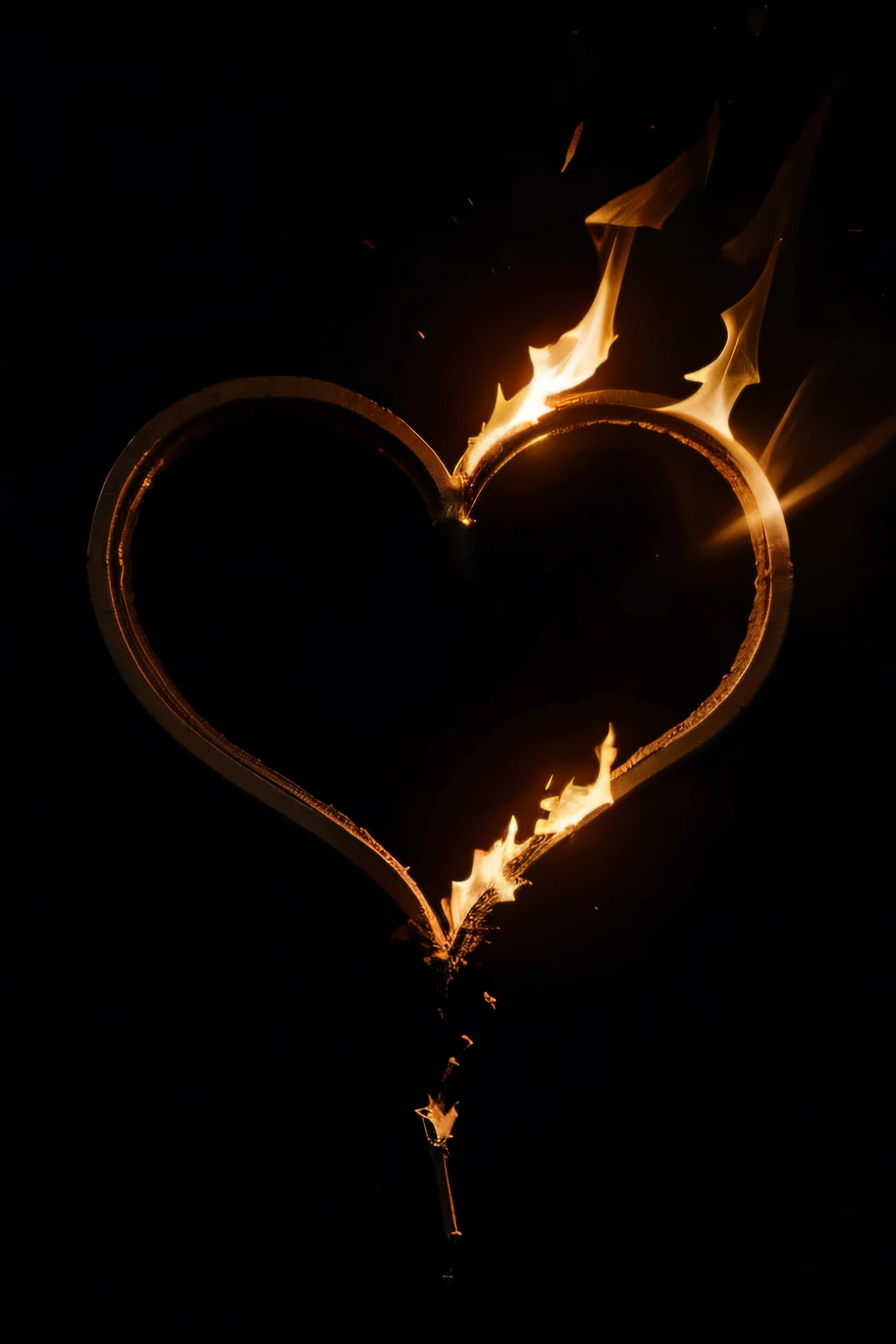 A burning heart on a black background