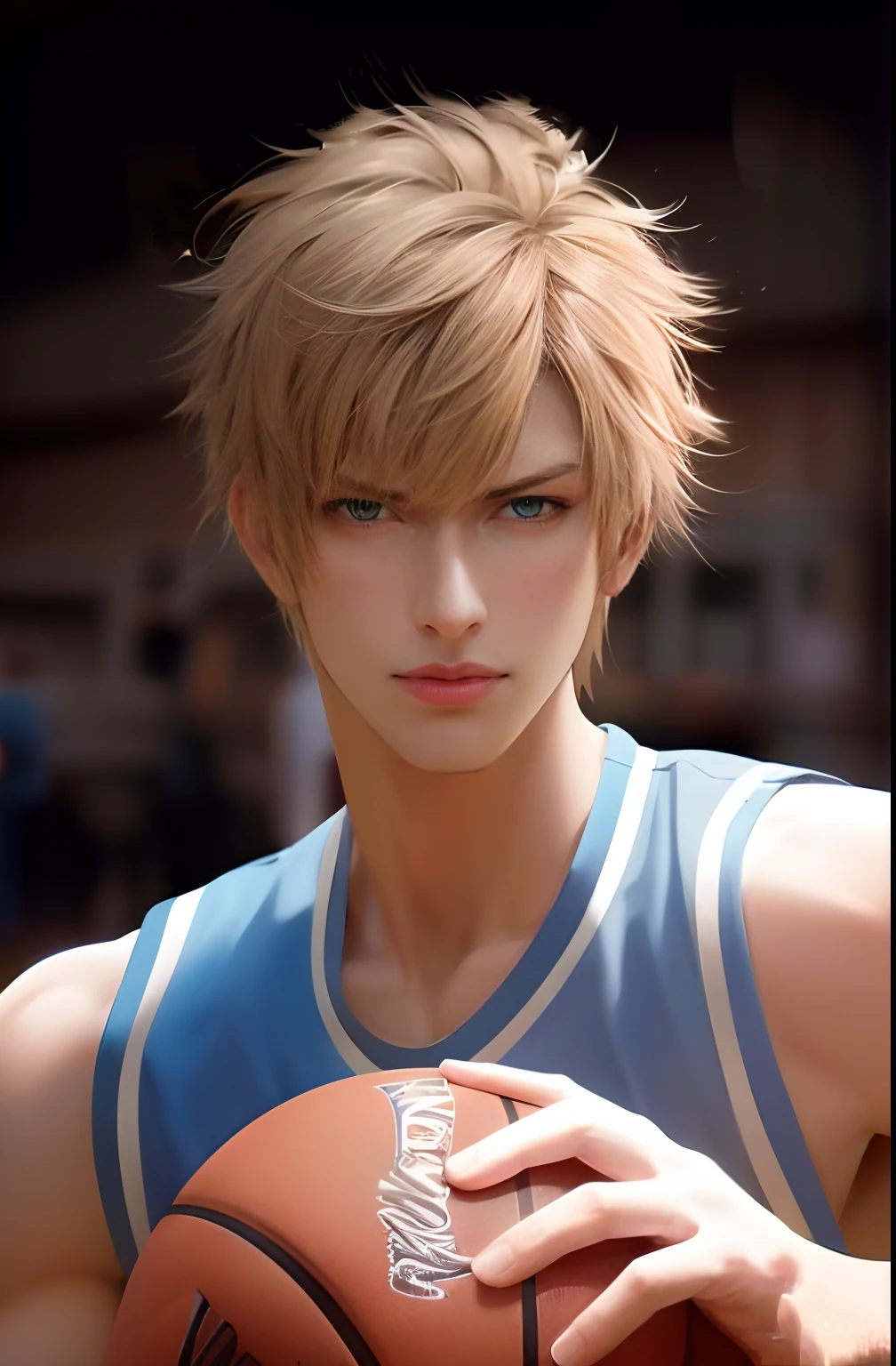 arafed image of a young man holding a basketball ball, kawacy, tall anime guy with blue eyes, smooth anime cg art, handsome anime pose, semi realistic anime, anime handsome man, semi - realistic anime, cai xukun, 3 d anime realistic, realistic anime 3 d style, high detailed face anime, photorealistic anime, game cg