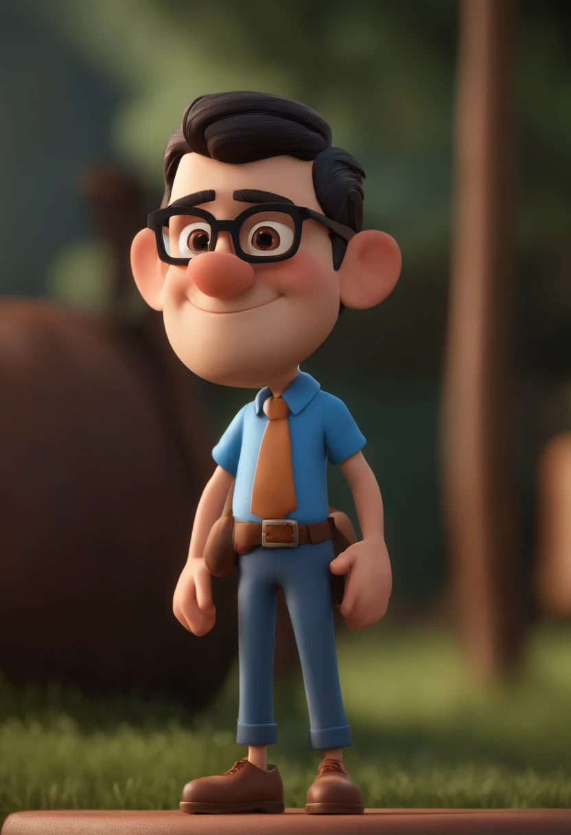 Cartoon character of a man wearing black glasses and a blue shirt, Um personagem animado, Caractere estilizado, Rendering Animation Styles, 3D estilizado, Arnold Maya render, 3D render estilizado, Toon renderizar keyshot, Personagem 3D, Personagem 3D, 3d rendering stylized, 3 d character render, Personagem de desenho animado, Personagem de close-up, Pose do personagem, (Estilo Pixar) (Obra prima:1.2) (Bokeh) (melhor qualidade) (Pele detalhada) (Textura detalhada) (8k) (argila) (Cinematic lighting) (foco nítido，Senta-se e copos parte superior do corpo