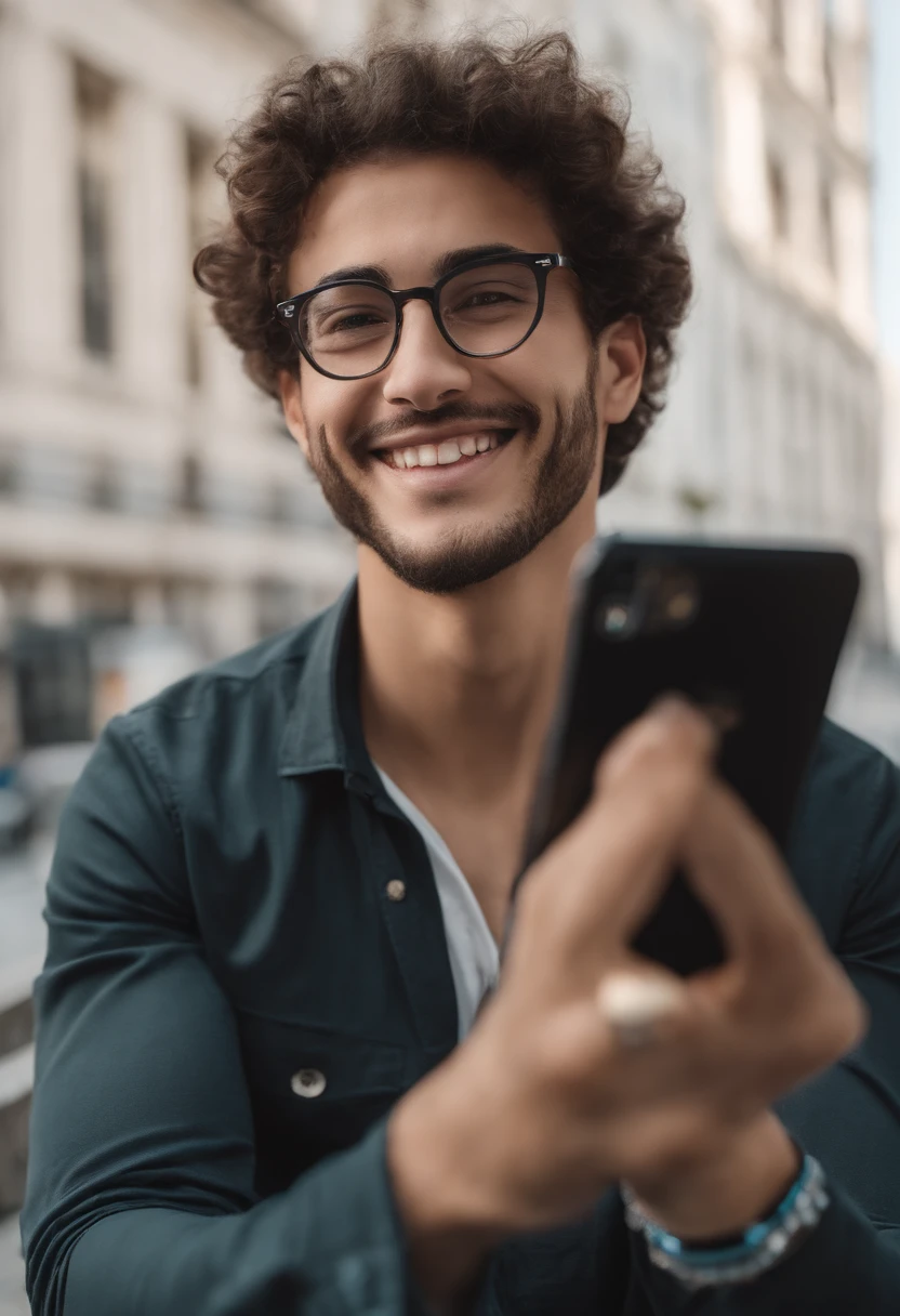 There is a man with glasses talking on his cell phone, foto de perfil headshot, caio santos, 2 3 anos, 2 8 anos, 2 7 anos, jewish young man with glasses, Streamer do Twitch / Jogador Ludwig, leve sorriso nerd, 2 9 anos, Msxotto, Typical cryptocurrency nerd, andrew gonzalez, thick glasses