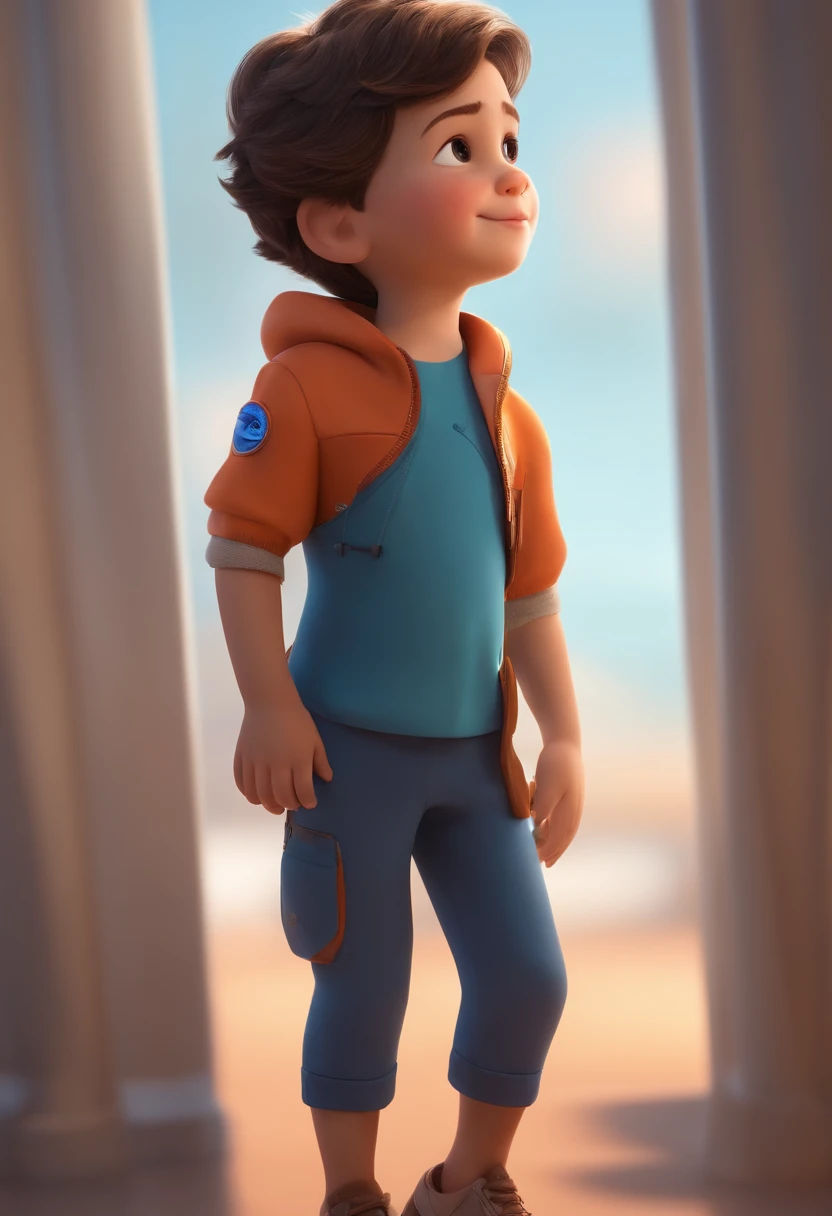 a happy cute ??? standing short hair, vestindo uma fantasia espacial, , fundo branco, barnet, Tom, Estilo Pixar, ....3d, desenhos animados, rosto detalhado, asymmetrical 16k