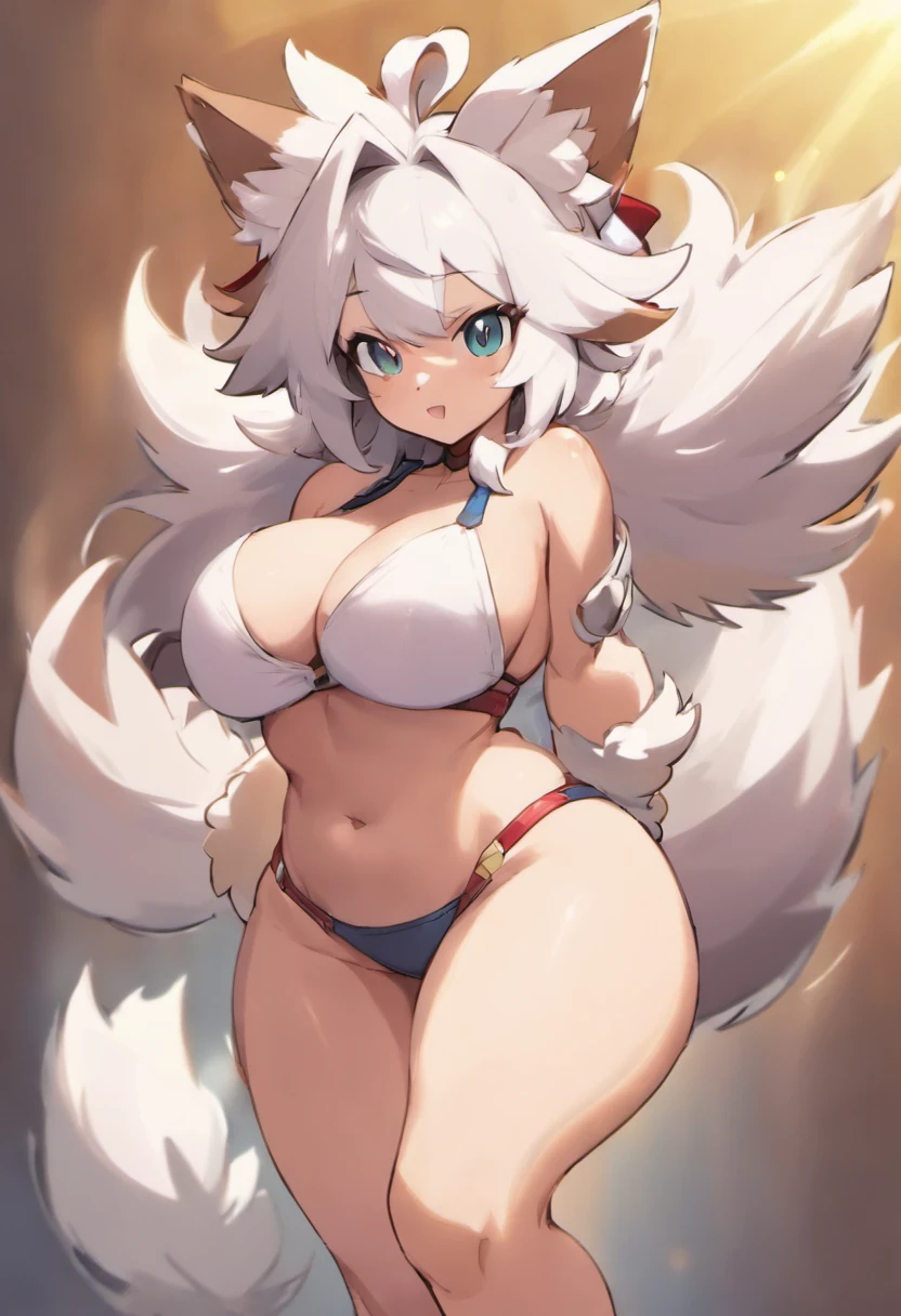 seulement, Female, (Lycanroc crépuscuel), Anthro, very big buttocks, Short jean moulant, Neckline crop top, very big breasts, thick thighs, thick calves