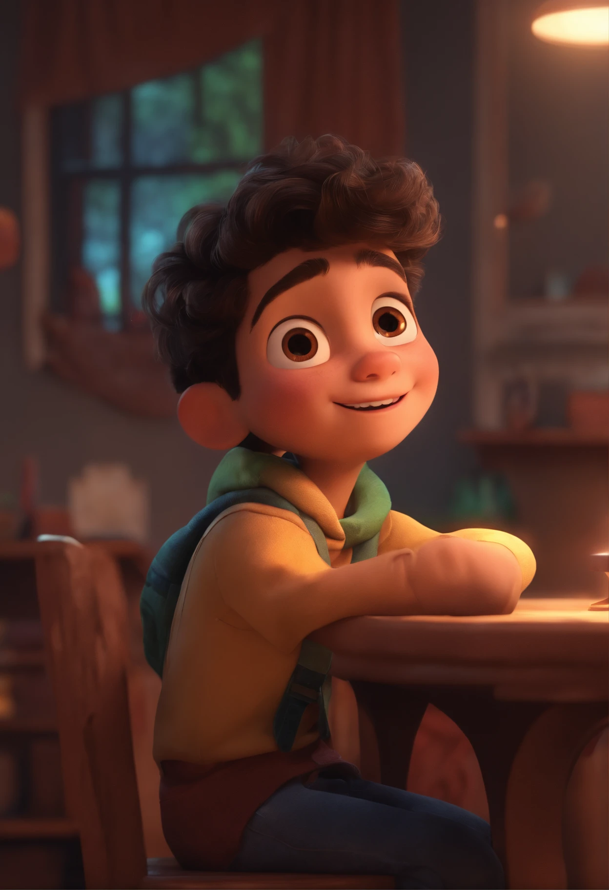 Image of a boy for a story in a YouTube video in Pixar format, He's the little allabester, He's the class leader, He's outgoing, Playful and gets up for a lot of things