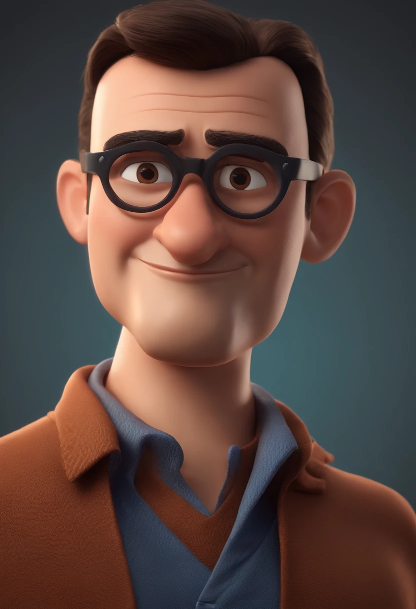 Cartoon character of a man with black glasses and a blue shirt, animation character, Caractere estilizado, animation style rendering, 3D estilizado, Arnold Maya render, 3 d render stylized, toon render keyshot, Personagem 3D, Personagem 3D, 3d rendering stylized, 3 d character render, personagem de desenho animado, Personagem de close up, Pose de personagem,  (Estilo Pixar) (master part:1.2) (Bokeh) (best quality) (pele detalhada) (textura detalhada) (8k) (argila) (Cinematic lighting) (foco nítido