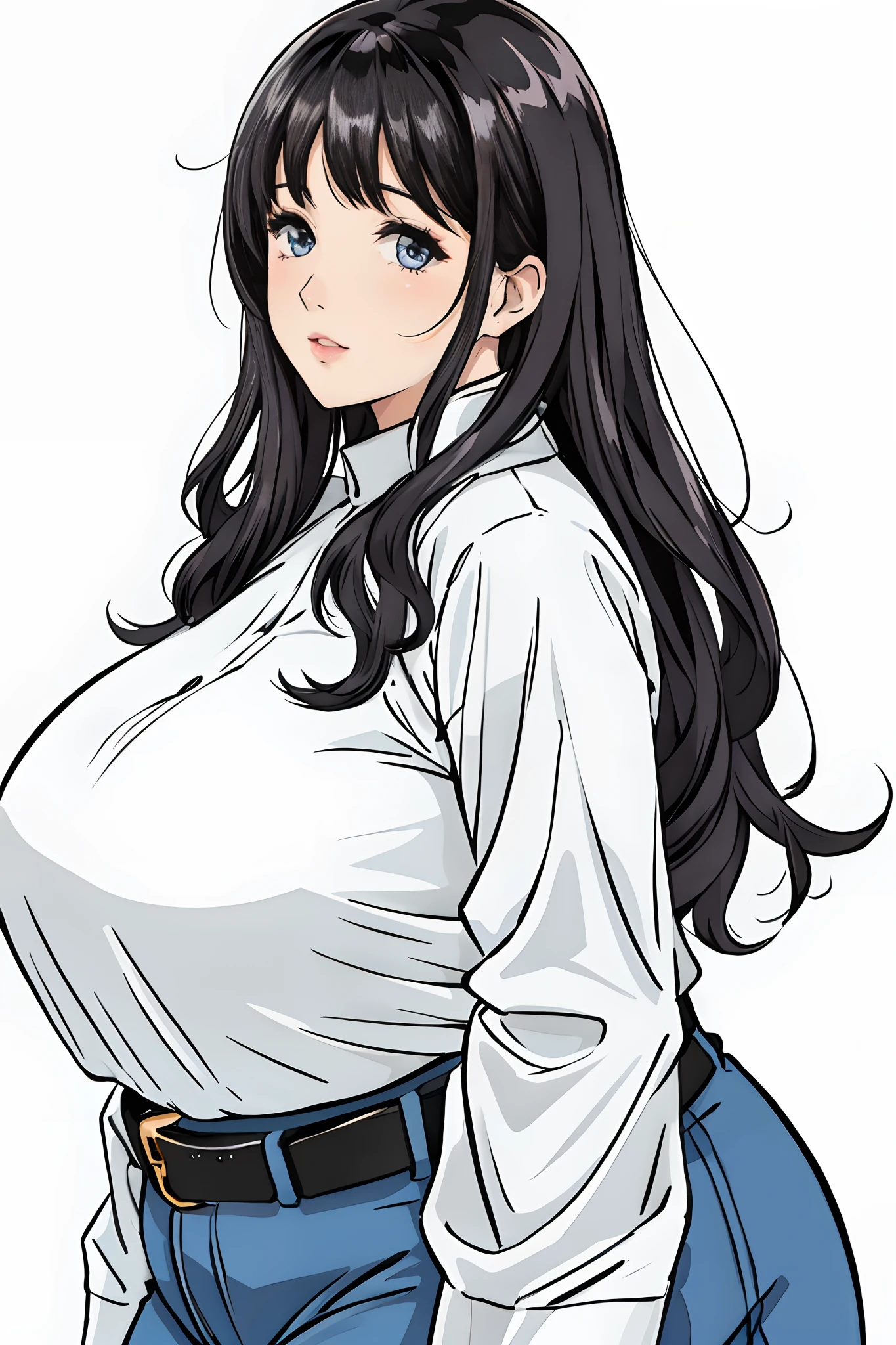 Bbw realistic woman, front view, Very fat young woman, bbw plus size girl, naked obese body, very big waist, big belly, fat arms, fat legs, wide hips, big breasts, fat and beautiful face. Very chubby fat and fine body. obese girl, plus size girl, ((BBW girl: 1.5)), White background. ((thick belt at the waist))