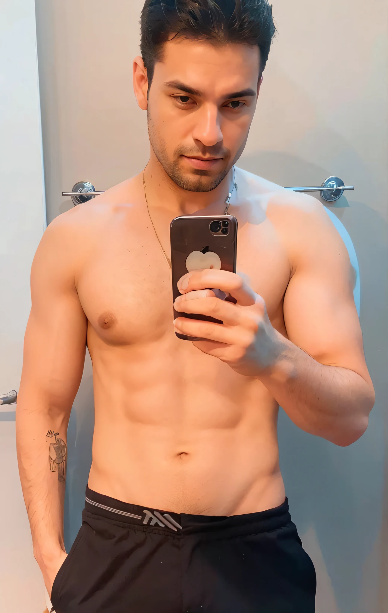 eu, segurando celular, sem camisa