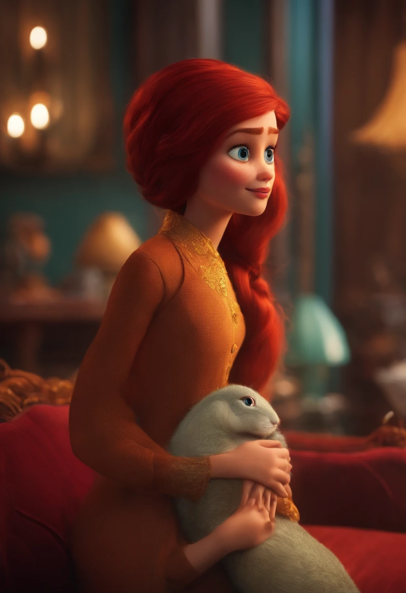 Criar um personagem no estilo pixar dentro de um jaleco. personagem branca , cabelo vermelho