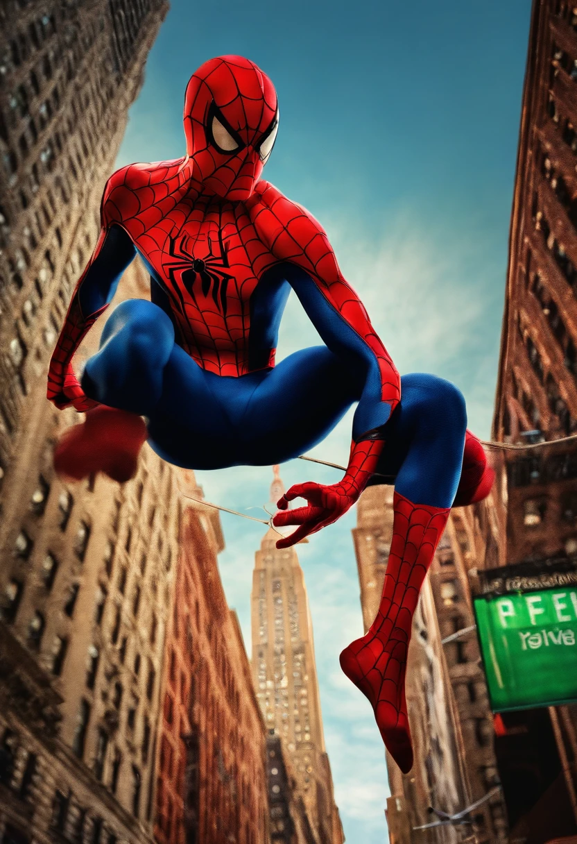 spiderman swinging in new york city