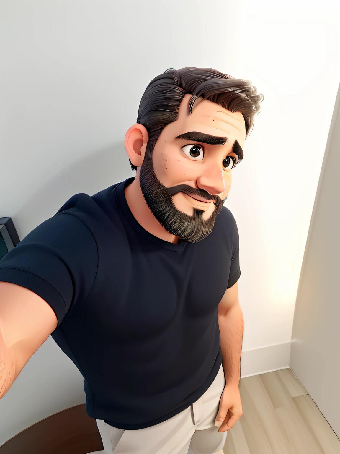 Um homem, 34 anos, bonito, de barba, illuminated by the light of a lamp, contra o pano de fundo de uma biblioteca